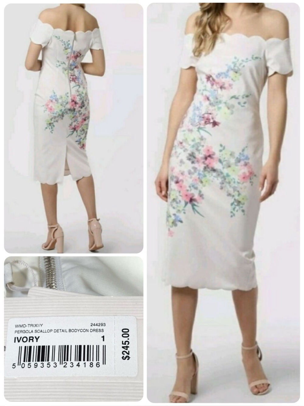 NWT Ted Baker Trixiiy Pergola Floral Off the Shoulder Sheath Dress Ted Sz 1 US 2